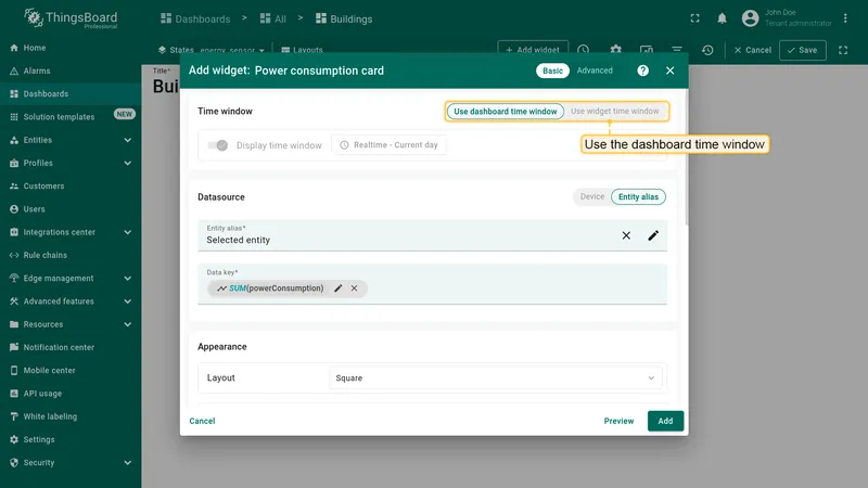 Use the dashboard time window
