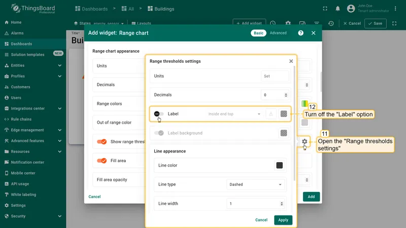 Configure range threshold appearance