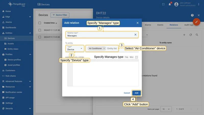 Configure Manages relation to Air Conditioner