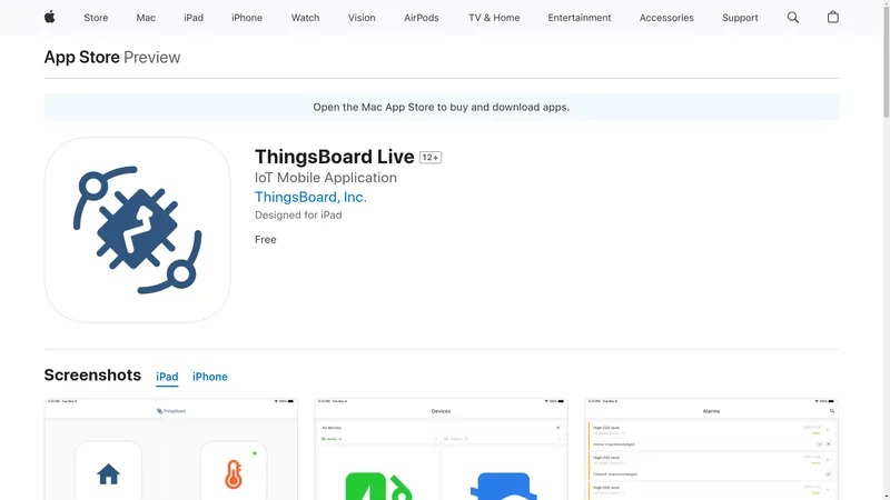 Apple App Store listing for ThingsBoard mobile app
