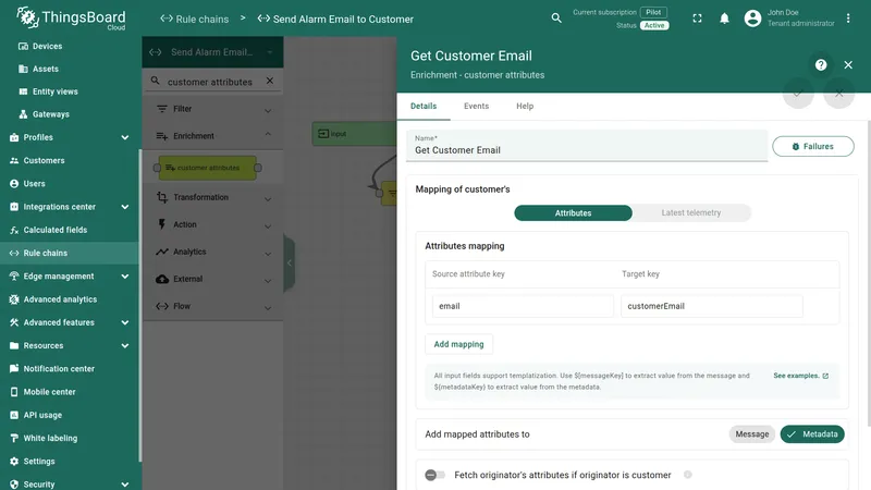 Get Customer Email customer attributes node configuration