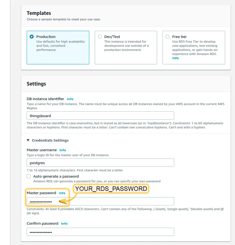 RDS master password