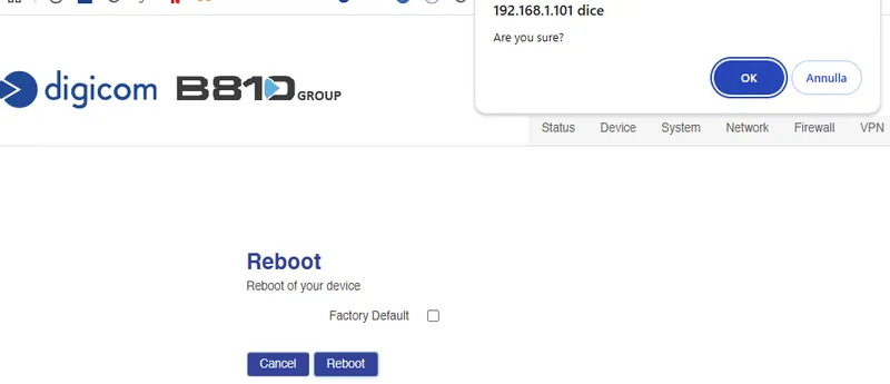 Reboot confirmation dialog