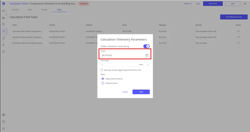 Start date picker for the refresh task