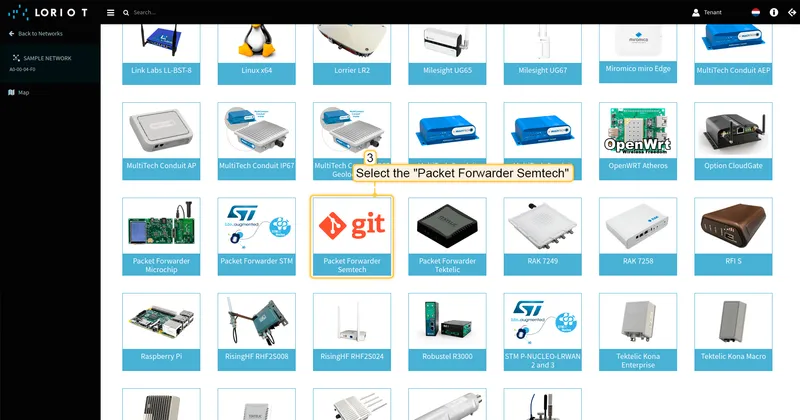 Scroll down and select "**Packet Forwarder Semtech**".