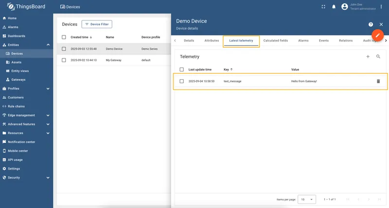 Text message telemetry value
