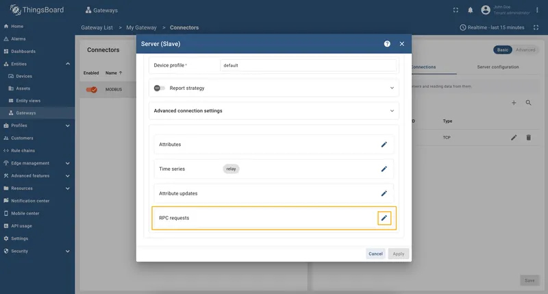 Scroll down to the RPC requests section and click on the Pencil icon