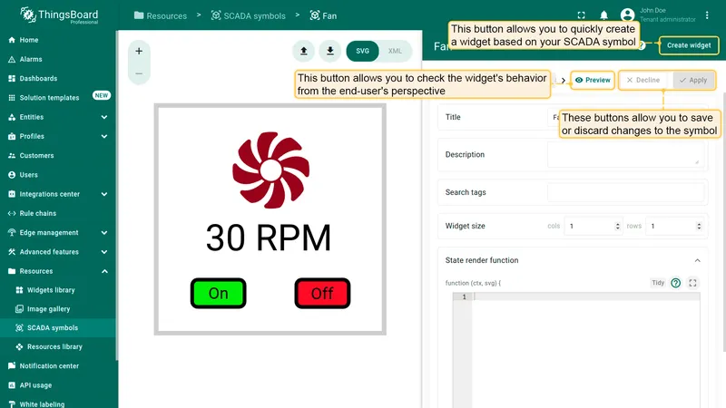 SCADA editor actions