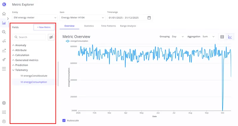Metric Explorer fields section