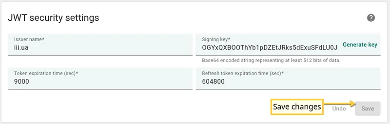 JWT security settings