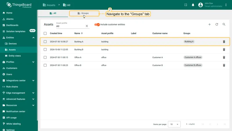 Open groups tab