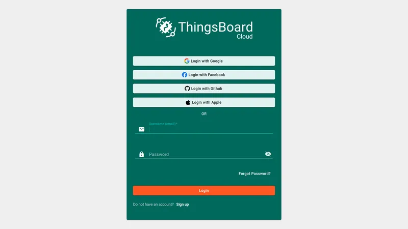 The first step is to sign in using your ThingsBoard account.