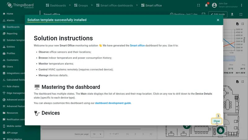 Installation instructions dialog
