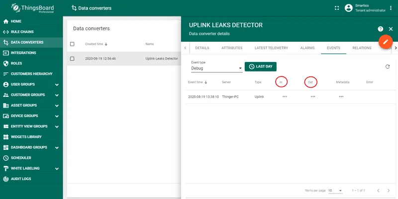 ThingsBoard Devices page showing auto-created device 13123