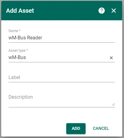 ThingsBoard Assets page creating a new wM-Bus reader asset
