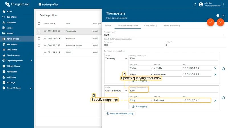 SNMP client-side attributes mappings