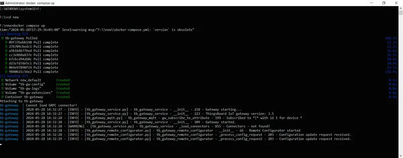 Command prompt showing the Gateway starting up on Windows
