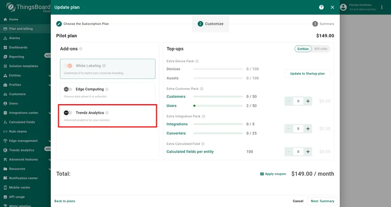 Enable Trendz Analytics add-on