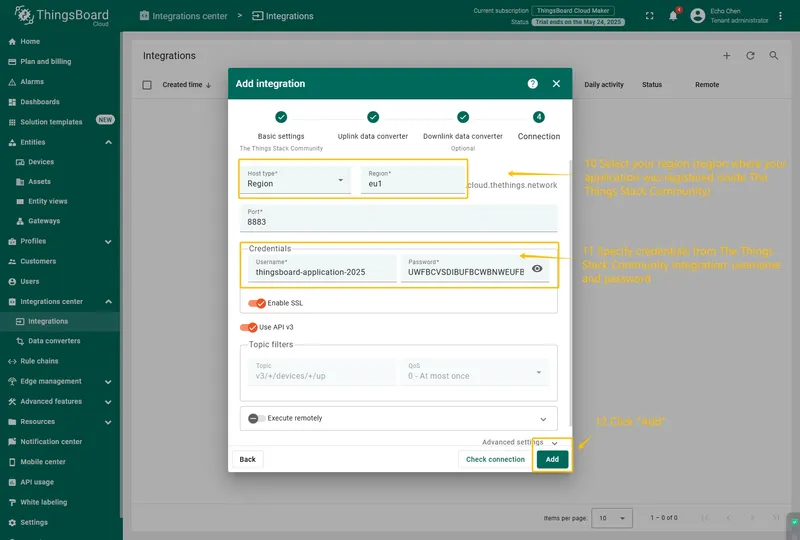 Next, fill in the fields with your parameters. After, press "**Add**" button.