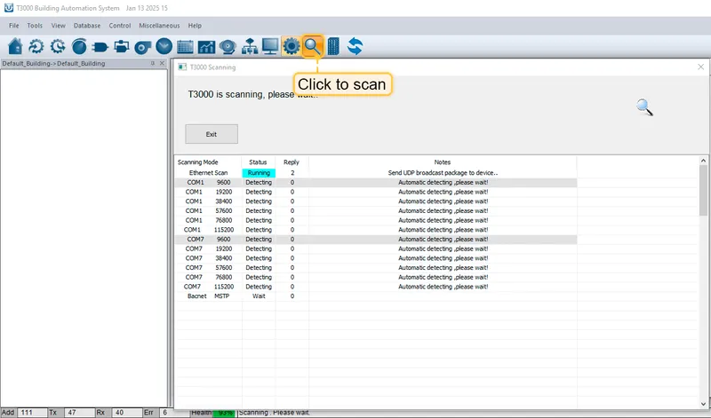 Connect Tstat10 to PC by RS485 and start T3000 software. Click the button "**Search**" to scan your network, the following view will appear