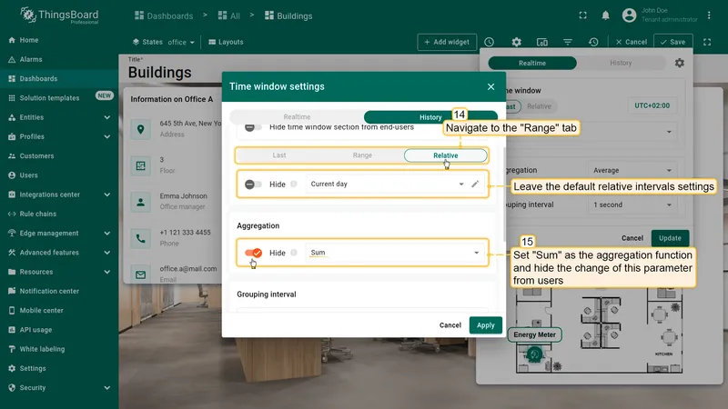History tab with Aggregation set to Sum and hidden from users