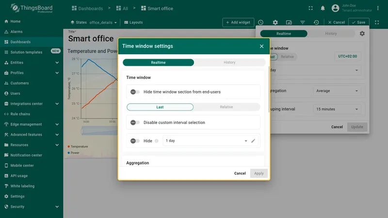 Time window settings dialog