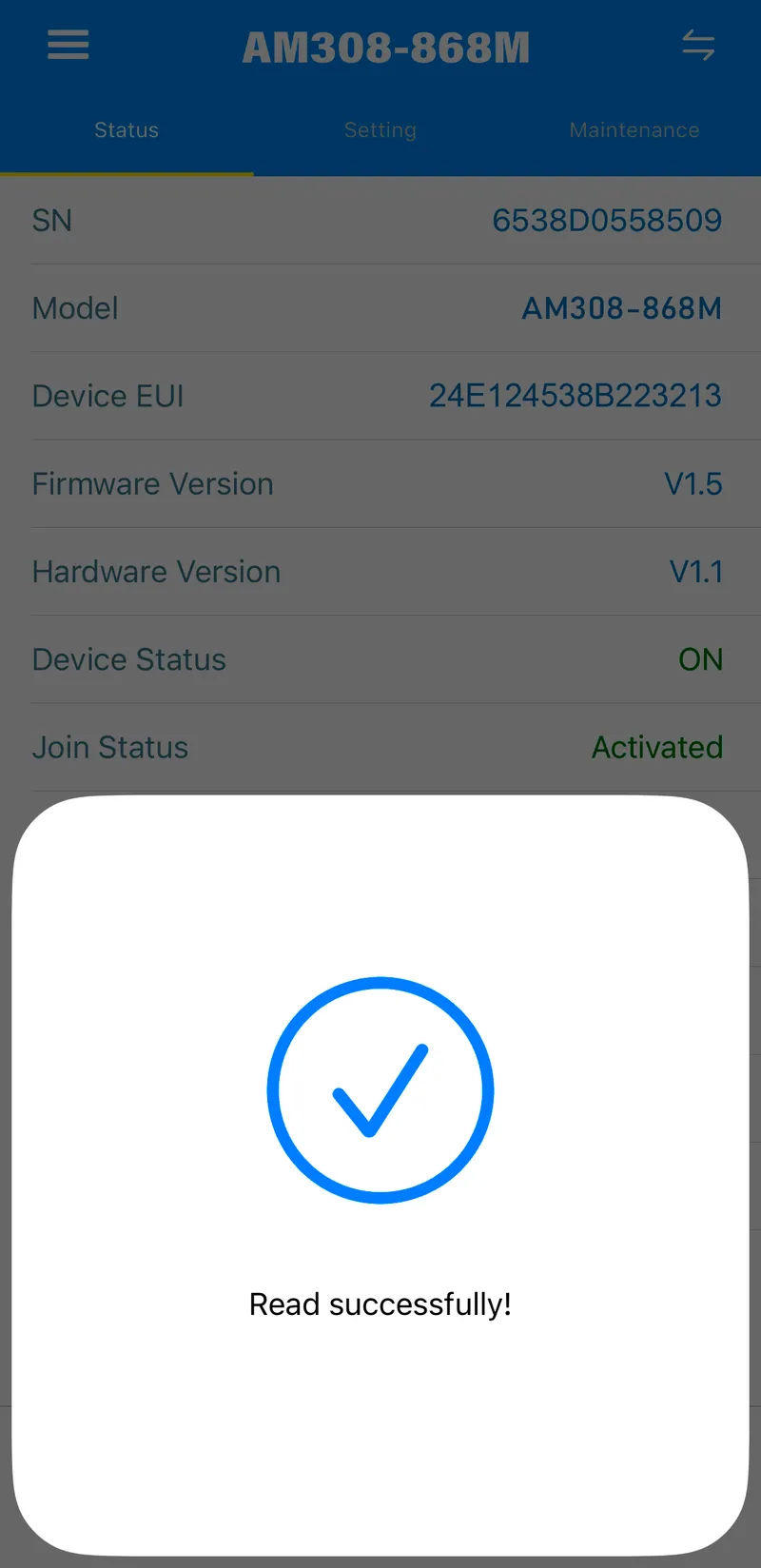 Click on **NFC Read** button and hold your smartphone near the device.