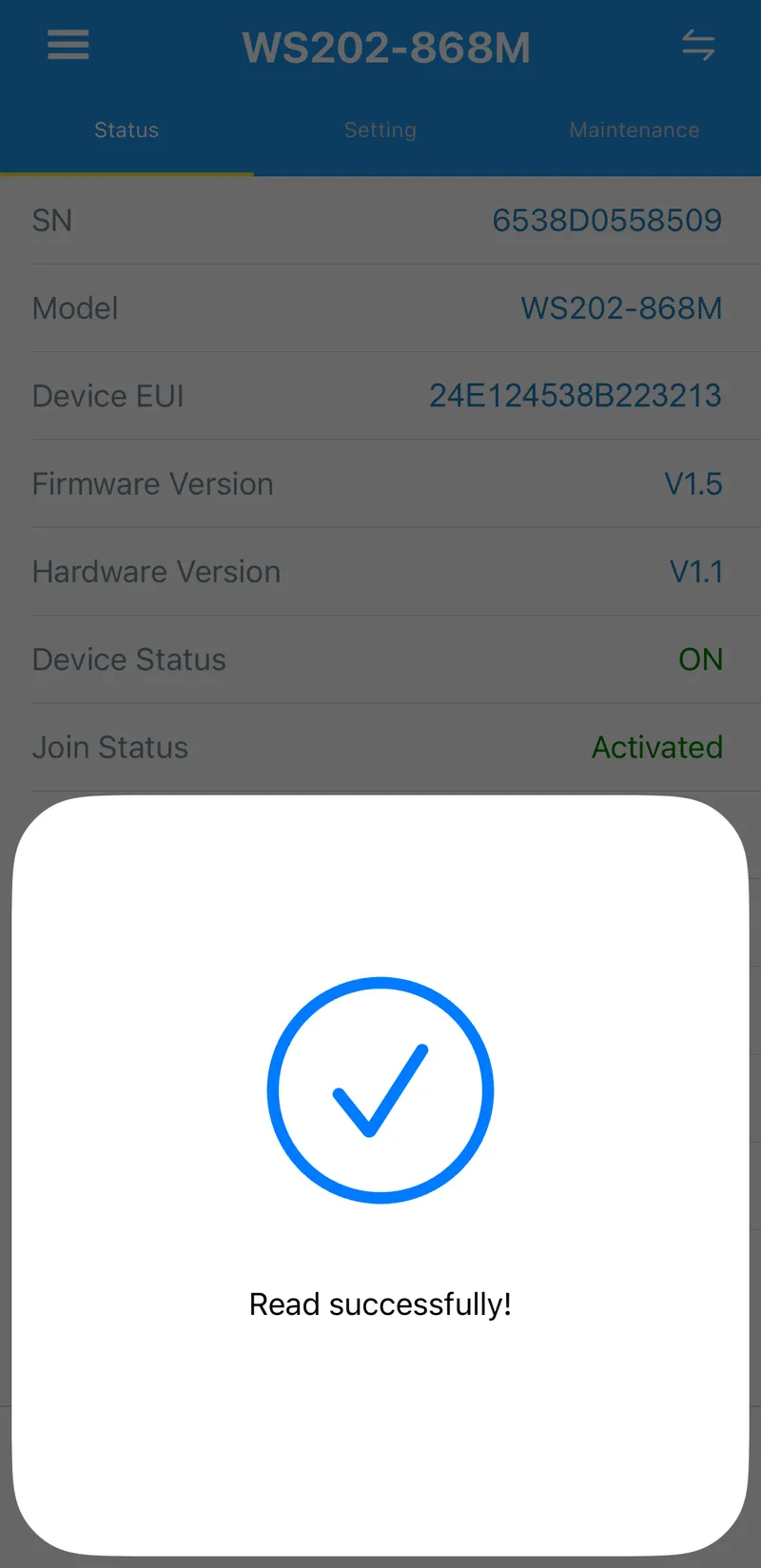 Click on **NFC Read** button and hold your smartphone near the device.