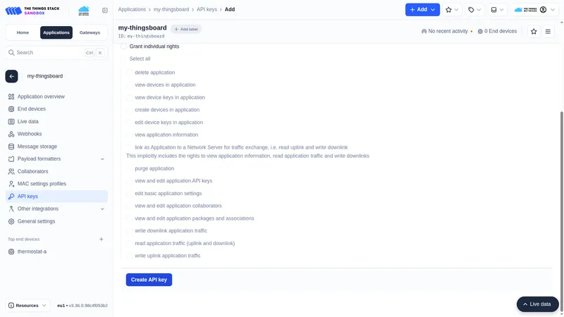 New API key form