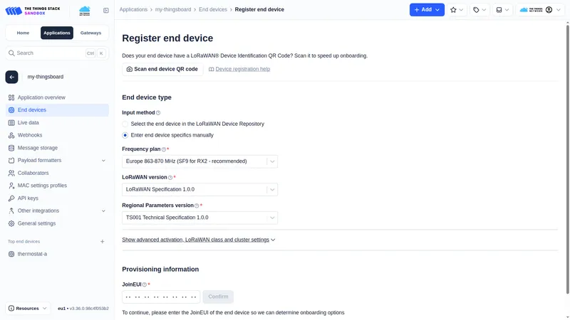 Register device in TTN — step 2