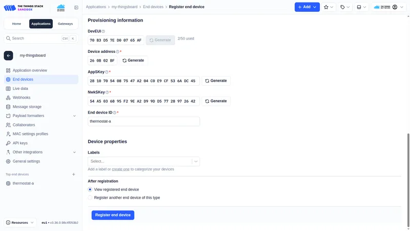 Register device in TTN — step 2