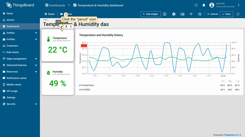 Open temperature card widget