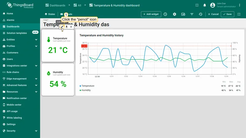 Open temperature card widget