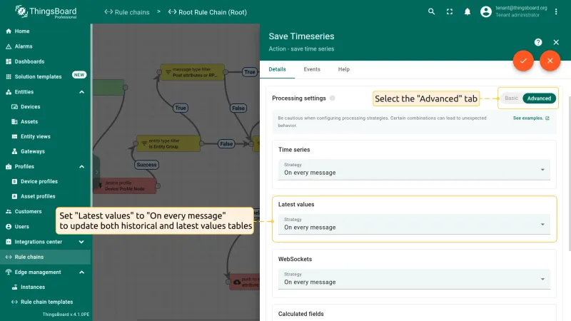 Save timeseries node configured to update both latest and historical tables — PE