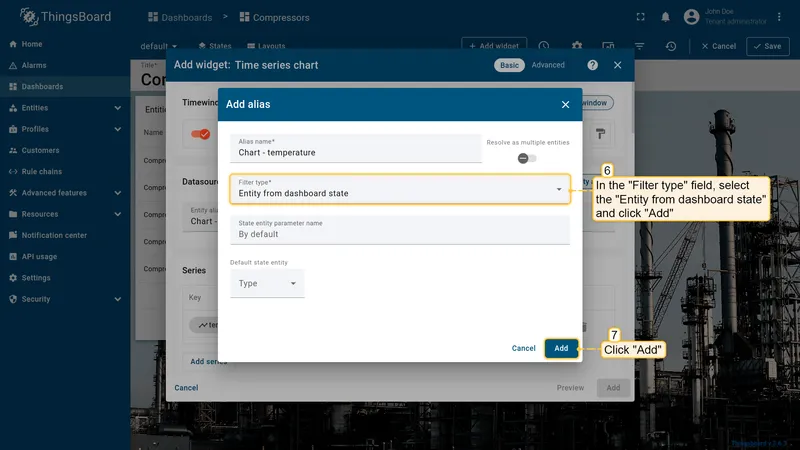 Set filter type to Entity from dashboard state
