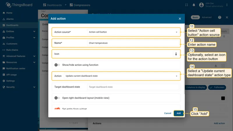 Add action dialog