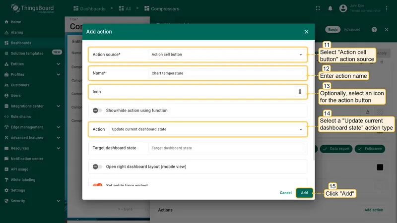 Add action dialog