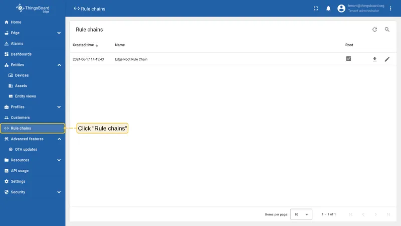 Open Rule chains on the Edge instance