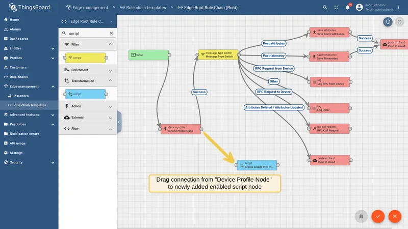 Connect Device Profile Node to the script node