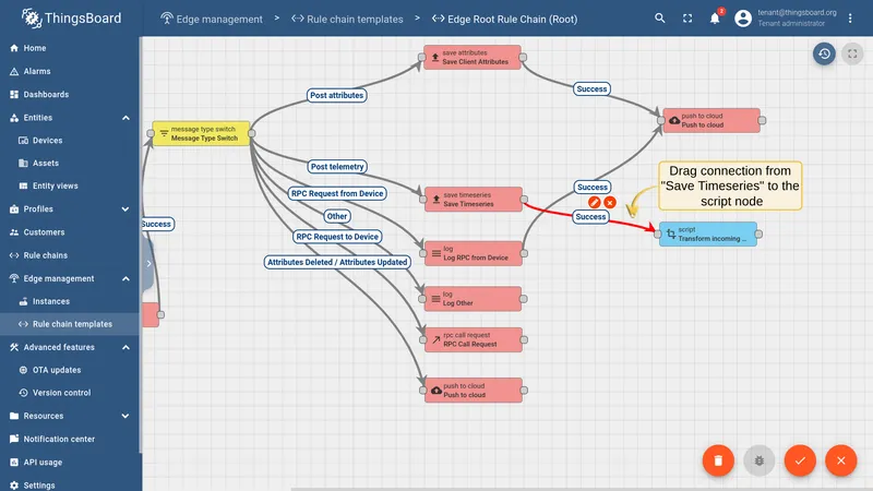 Connect save timeseries to the transformation script node