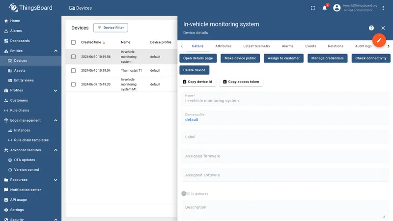 Open device details on the server