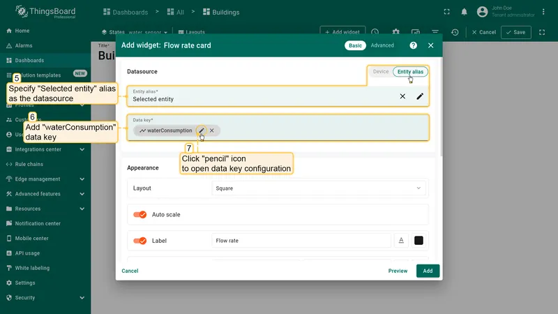 Configure datasource and data key