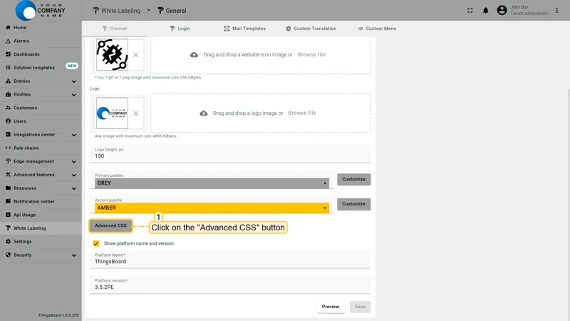 Open Advanced CSS field