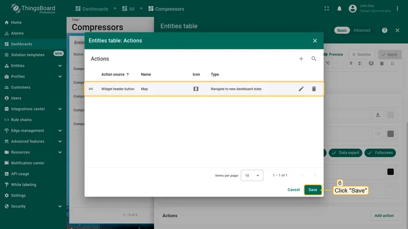 Widget header button action in list