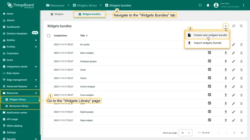 Widgets Library page