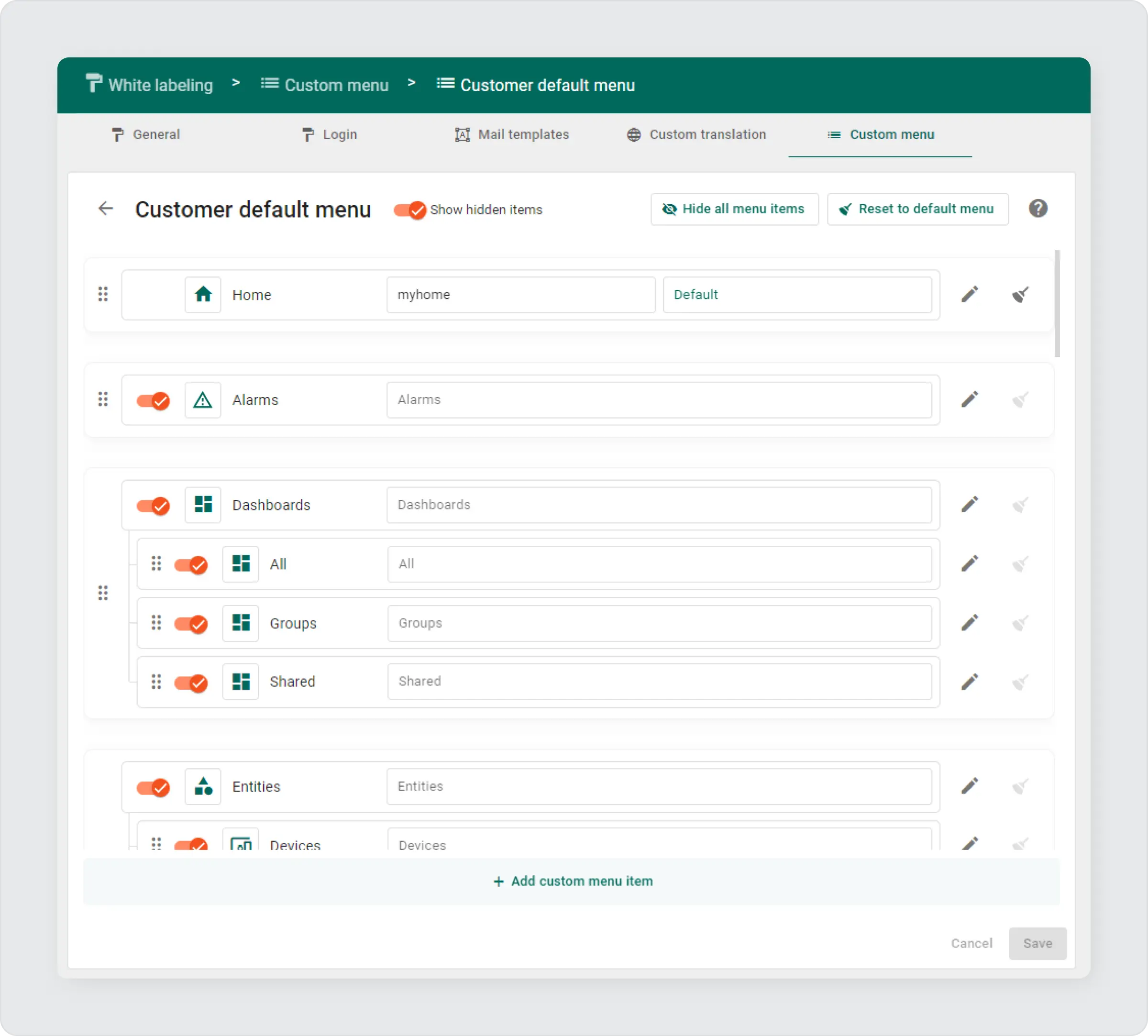 Updated navigation menu in ThingsBoard 3.8