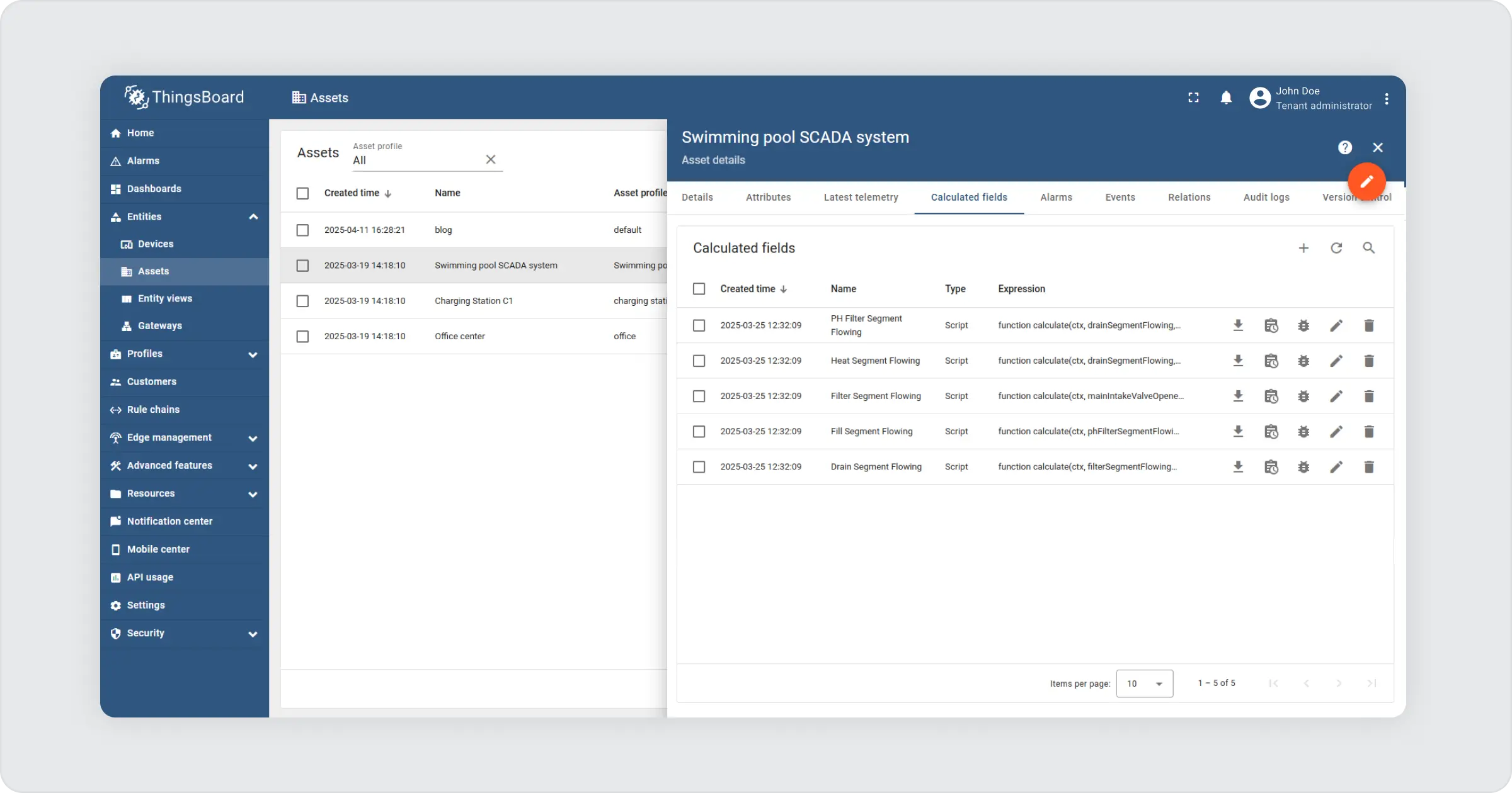 Asset details view with calculated fields in ThingsBoard