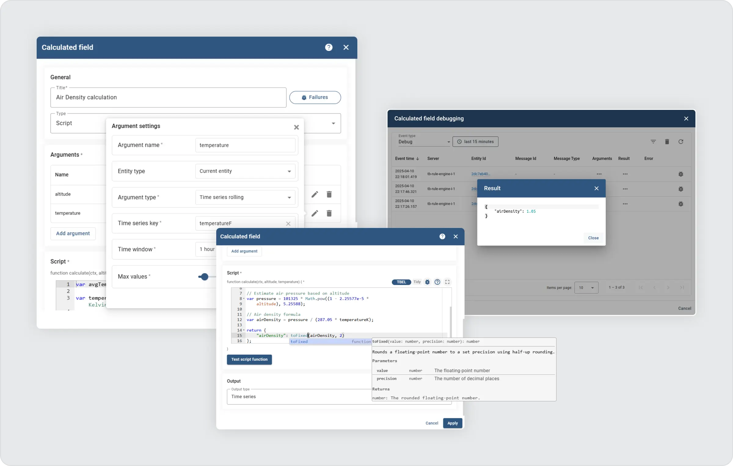 Calculated fields configuration interface in ThingsBoard